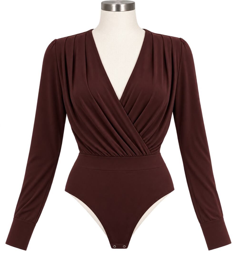 Good American Wine Surplice Wrap Long Sleeve Thong Bodysuit - NWT - Size S